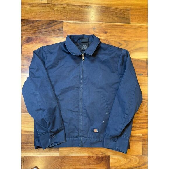 Dickies Quilted Polyester Detroit Style Zip Up Jacket Navy Size L Collared Navy‎ - Picture 1 of 4